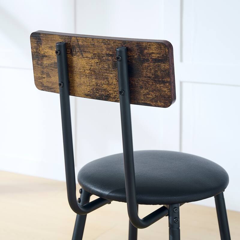 Rustic Style 3-Piece Dining Set with Round Bar Table and 2 PU Upholstered Bar Stools