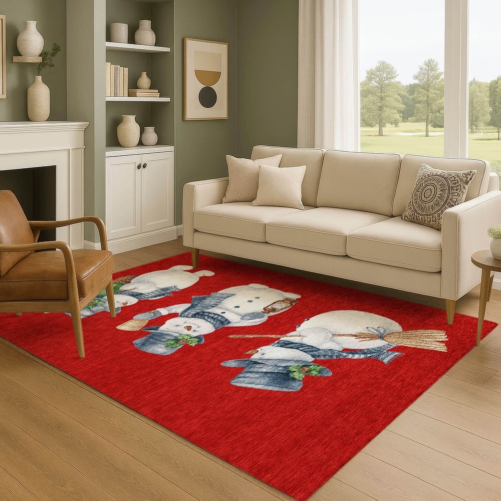 Premium Washable Super Soft Winter Holiday Snowman Mayfield Rug