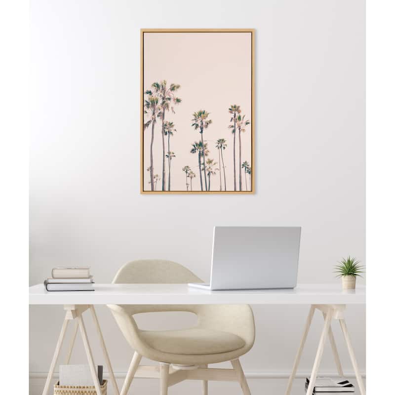 Kate and Laurel Sylvie Pink Palm Tree Paradise Framed Canvas by Caroline Mint