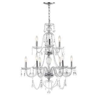 SAFAVIEH Lighting Wadad Adjustable 9-Light Beaded Chandelier - 26.375"x26.375"x38 - 110" - Chrome/Clear