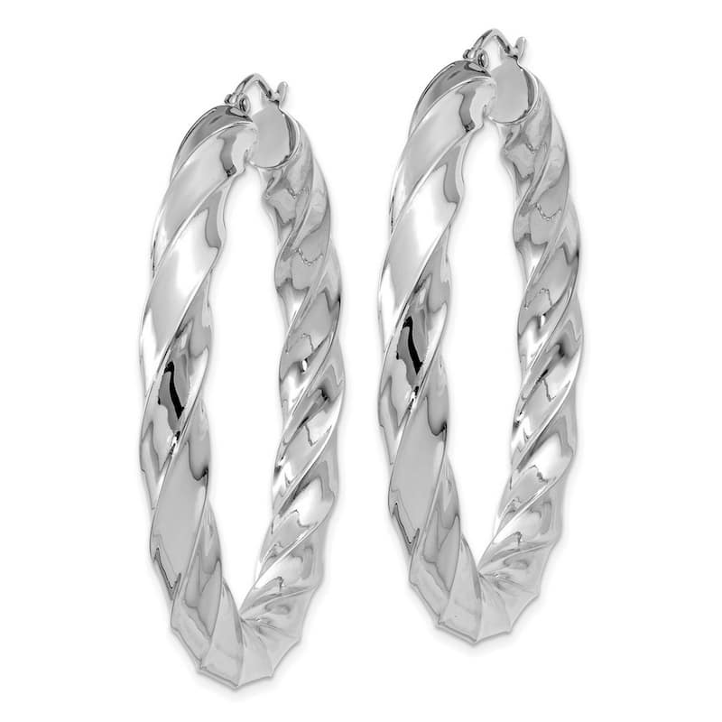 Curata 10k White Gold Full Diamond-cut Cut 2mm Round Tube Hoop Earrings - 20mm 30mm 36mm 40mm