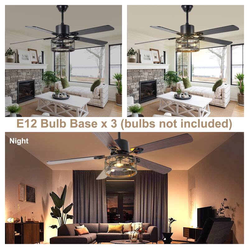 Bella Depot 52" Industrial Cage Ceiling Fan with Light and Remote