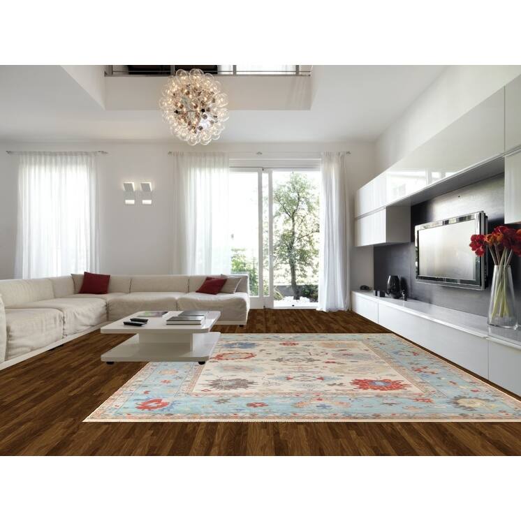 Floral Oushak Oriental Large Area Rug Handmade Beige Wool Carpet - 11'9" x 14'8"