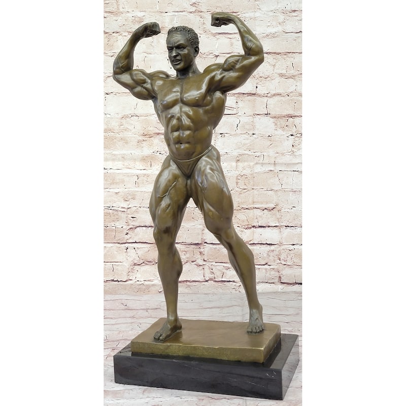 Strong Iron Man Bodybuilder Athlete Male Muscular Figure Bronze Sculpture Statue Trophy