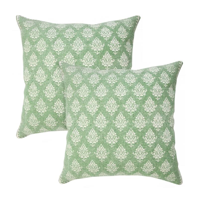 Handwoven Damask Square Throw Pillows - 20" - Meadow Green and White - Set of 2