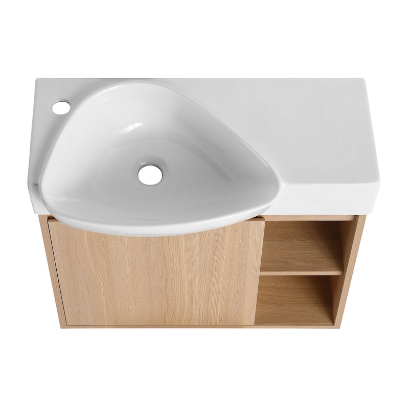 26'' Wall-Mounted Bathroom Vanity with White Ceramic Sink & Soft-Close Door, KD-Packing