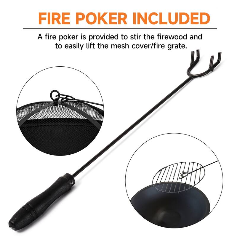 22" Fire Pit for Wood Burning, Portable Outdoor Firepit for Patio, Backyard, Camping, Beach
