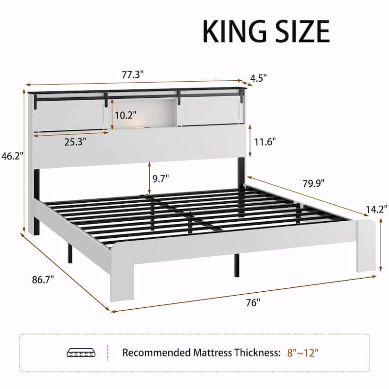King Size Metal Bed Frame with Charging Station