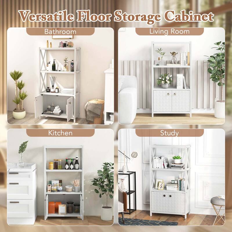 Costway Bathroom Storage Cabinet with Open Shelves & Double Doors - See Details