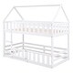 preview thumbnail 23 of 32, Twin over Twin House Bunk Bed with Fence and Door, Grey - Solid Pine Wood, Playful Design with Whimsical Roof and Guardrails