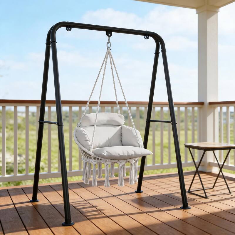 GDFStudio - Maribel Boho-Inspired Hanging Hammock Swing Chair with Plush Cushion Support