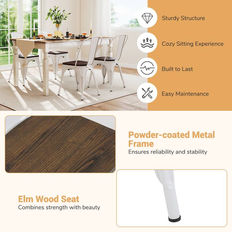 Gymax Metal Dining Chairs Set of 4 w/Wood Seat & Removable Backrest