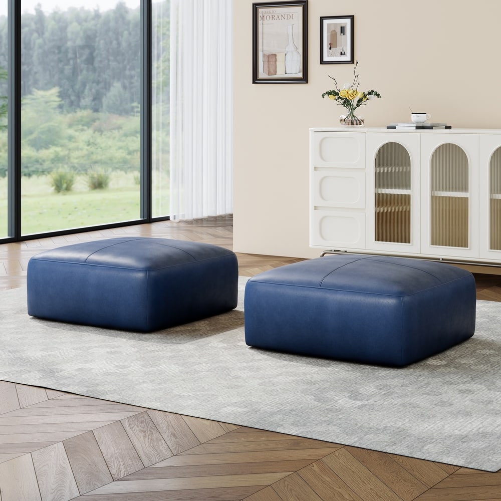 22"/ 35"/ 43" W Rectangular Modern Genuine Leather Ottoman Set of 2
