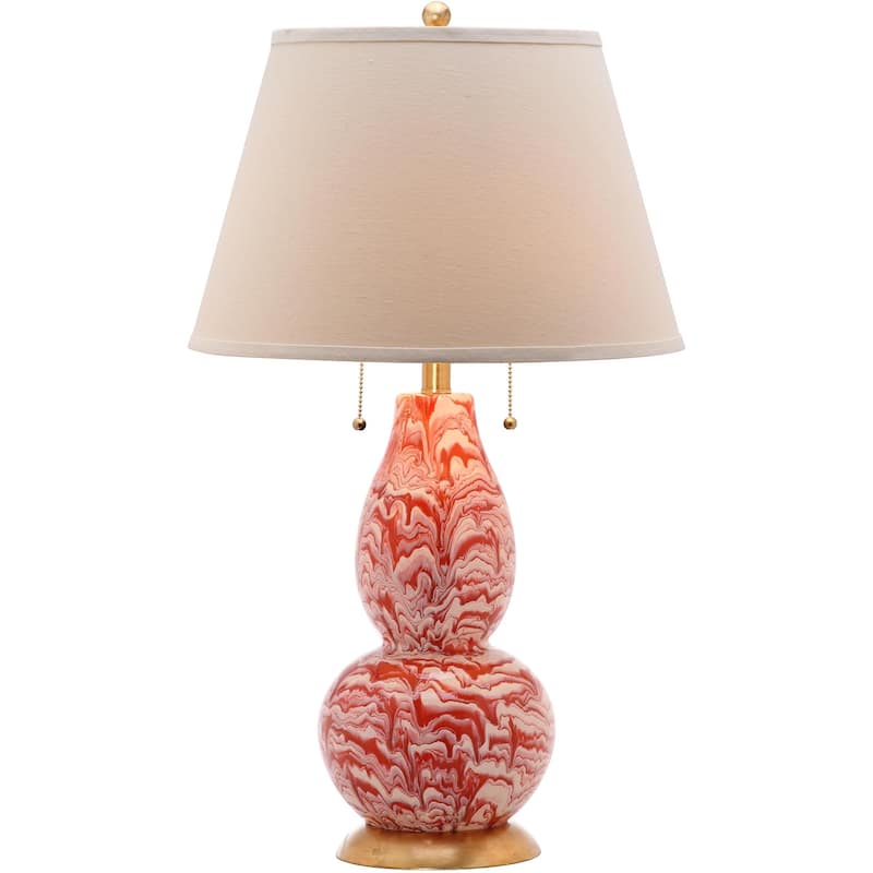 SAFAVIEH Lighting 29-inch Orange and White Color Swirls Glass Table Lamp (Set of 2) - 17"x17"x28"
