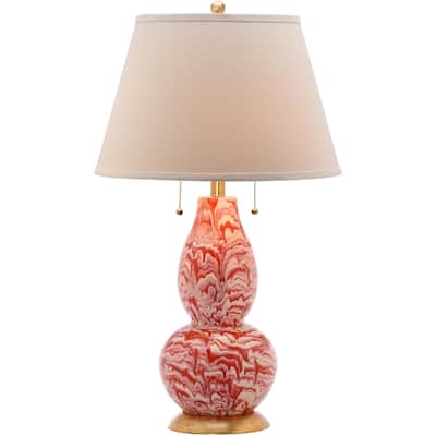 SAFAVIEH Lighting 29-inch Orange and White Color Swirls Glass Table Lamp (Set of 2) - 17"x17"x28"