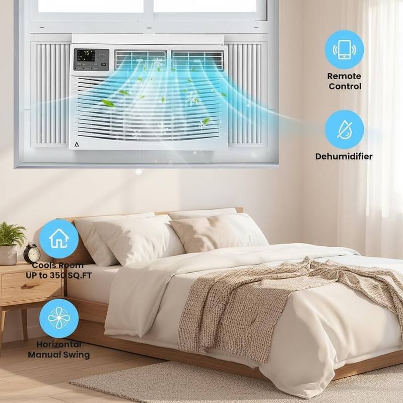 8000 BTU Window Air Conditioner, Fast Cooling to 350 Sq.Ft.，WiFi & Remote