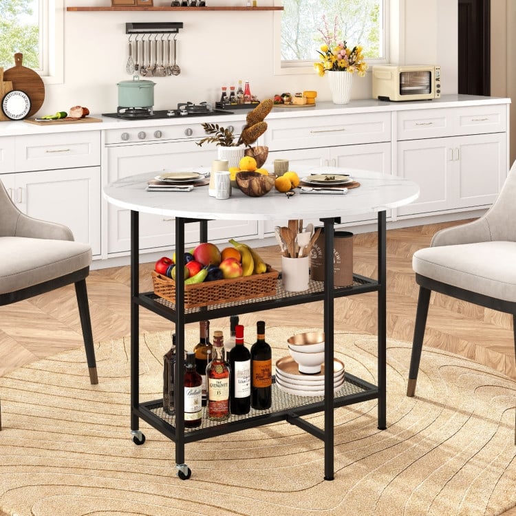 Foldable Round Dining Table with Storage Shelves for Small Spaces - 40" x 32" - White