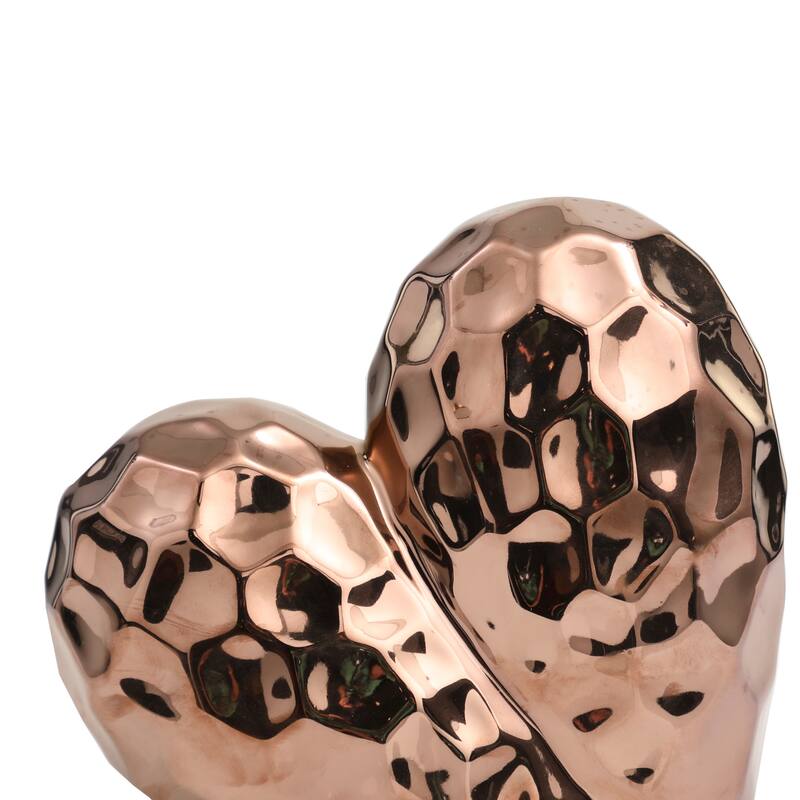 Rose Gold Ceramic Dimensional Angled Origami Inspired Heart Decorative Sculpture with Faceted Exterior