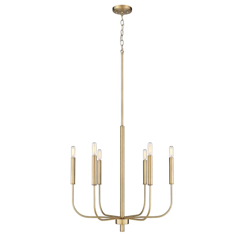 6 Light Mid Century Modern 25" x 25" Chandelier in Aged Brass