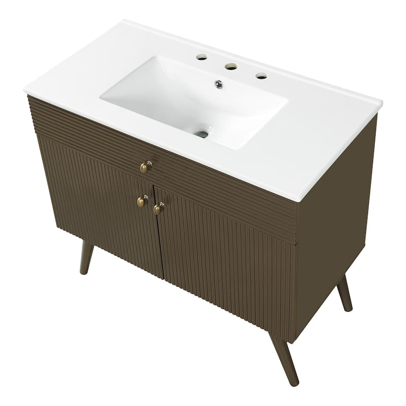 Christopher Knight Home - Modern Space Saving Striped Bathroom Vanity with Premium Ceramic Sink & Soft-Close Dual-Door Storage
