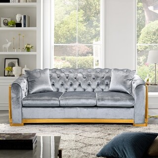 Luxury Chesterfield Sofa Set, 84 Inches Tufted 3 Seat CouchGrey - Bed ...