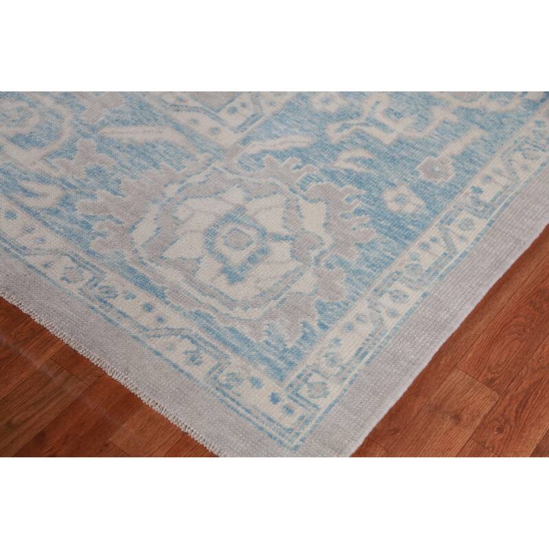 Hand Knotted Oriental 100% Wool Carpet Transitional All-Over Greys & Charcoal Oushak Area Rug - 12' 1'' X 9' 1''