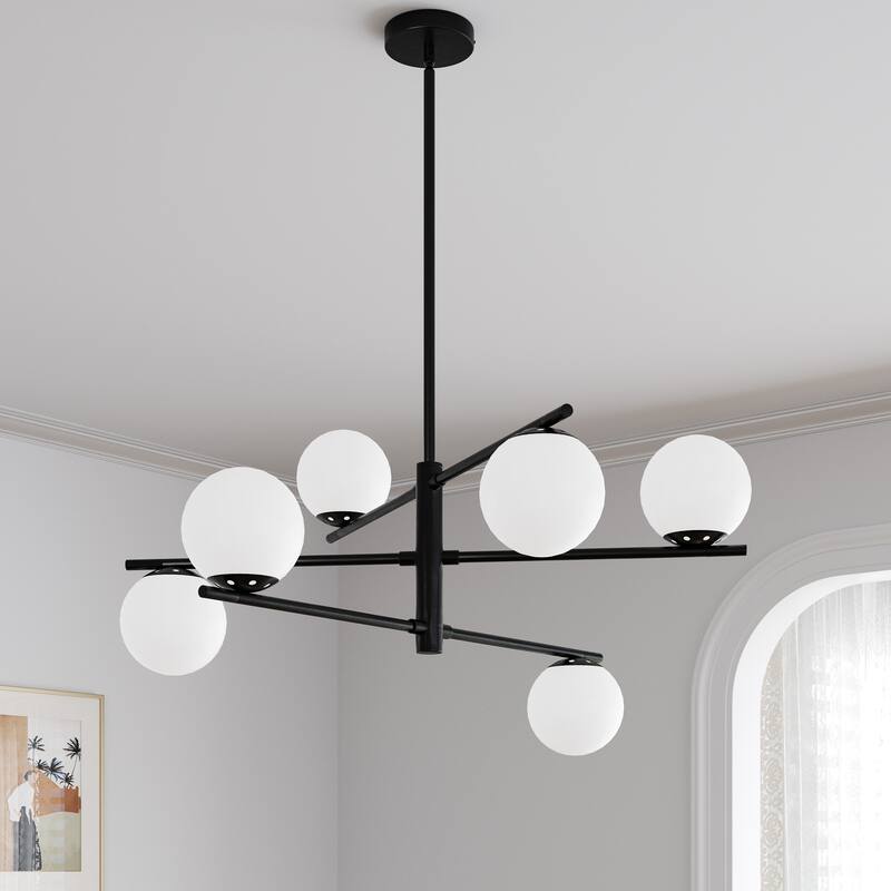 Modern 6-Light Large Bubble Sputnik Chandelier with Frosted Glass