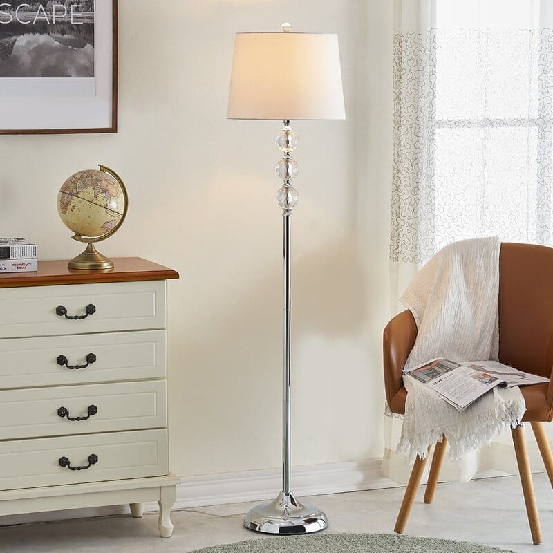 61" Metal Crystal TraditionalFloor Lamp - White Shade