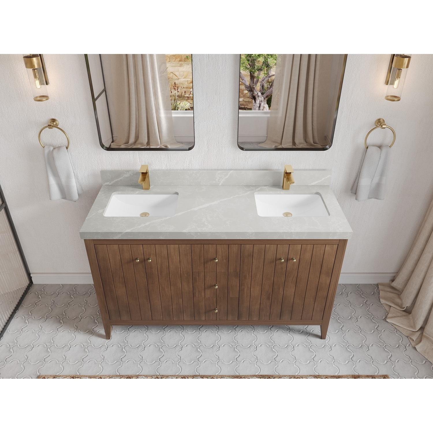 Willow Collections 60 in. W x 22 in. D Atlanta Teak Double Sink Bathroom Vanity with Countertop