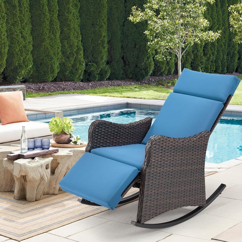 Outdoor Recliner Rocking Chairs with Soft Removable Cushions and Footrests