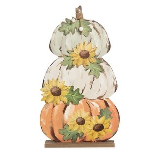 Transpac Wood 19 in. Multicolored Harvest Pumpkin Stack Decor - White ...