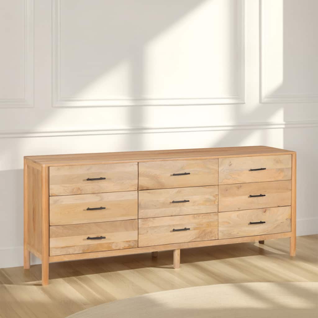 Geti Dresser 9 Drawers, 84 Inch Wide, Handcrafted Natural Oak White Mango Wood,