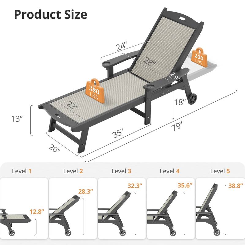 Hdps Outdoor Chaise Lounge Chair For Pool,Pool Lounge Chairs Set Of 4 - 28"W X 79"D X 38.8"H