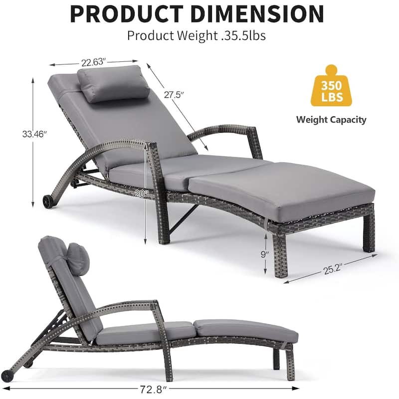 EROMMY Outdoor Patio Lounge Chair, Adjustable Recliner Outdoor Lounge Chairs, Multiple Colors Available