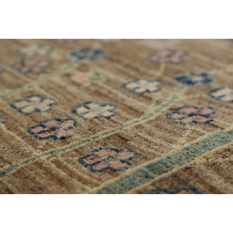 Hand Knotted Oriental 100% Wool Carpet Transitional Floral Brown Oushak Area Rug - 9' 11'' X 8' 0''