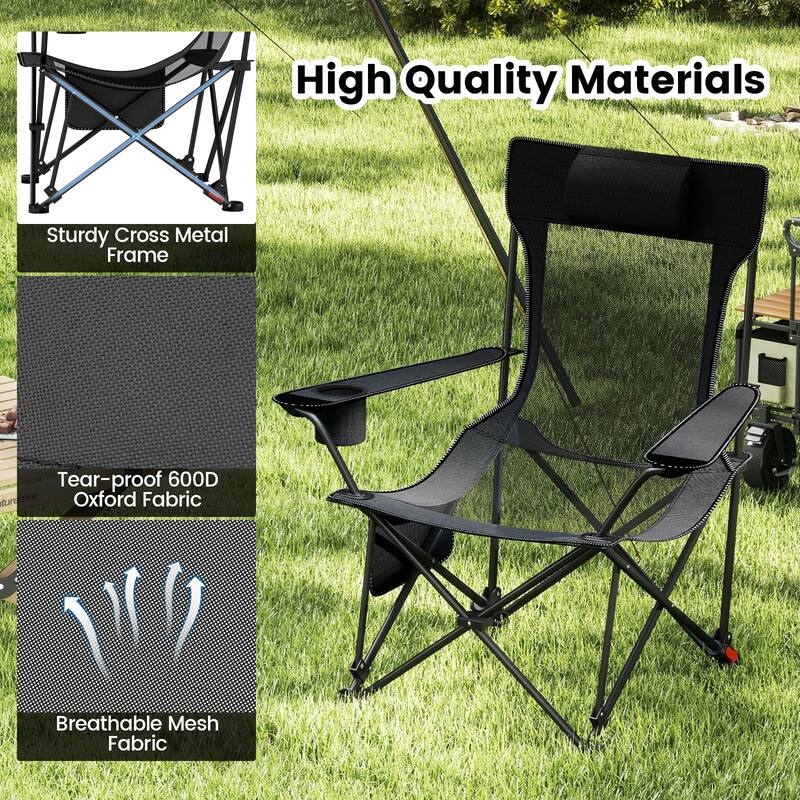 Gymax 2PCS Camping Lounge Chair w/Detachable Footrest 4-position