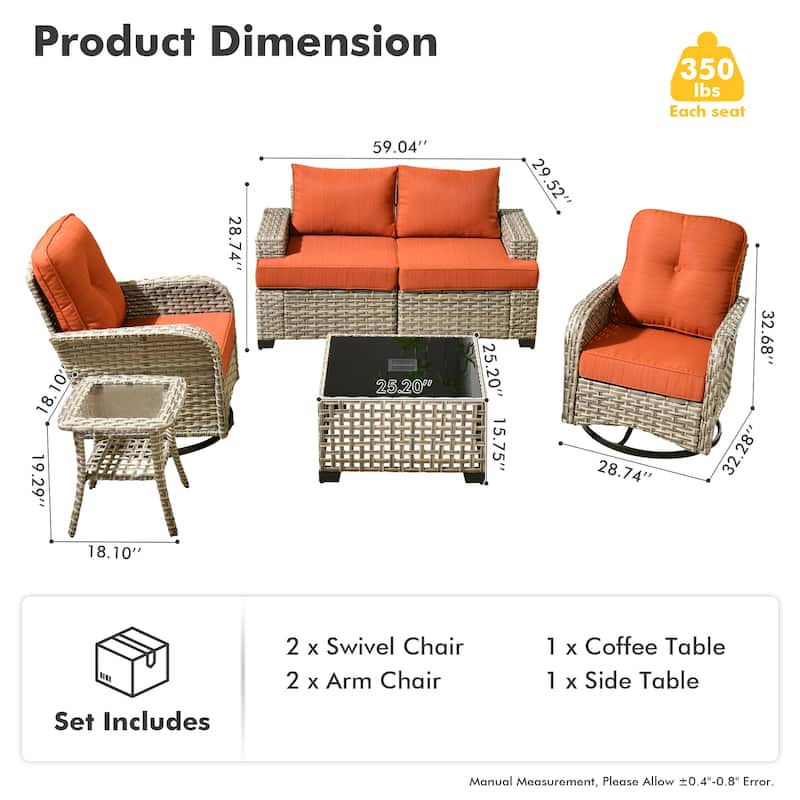 HOOOWOOO 6-piece Wicker Patio Outdoor Seating Swivel Chair Set