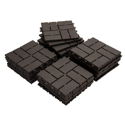Patio Interlocking Deck Tiles, 12"x12" Square Composite Decking Tiles, Four Slat Plastic Outdoor Flooring Tile All Weather