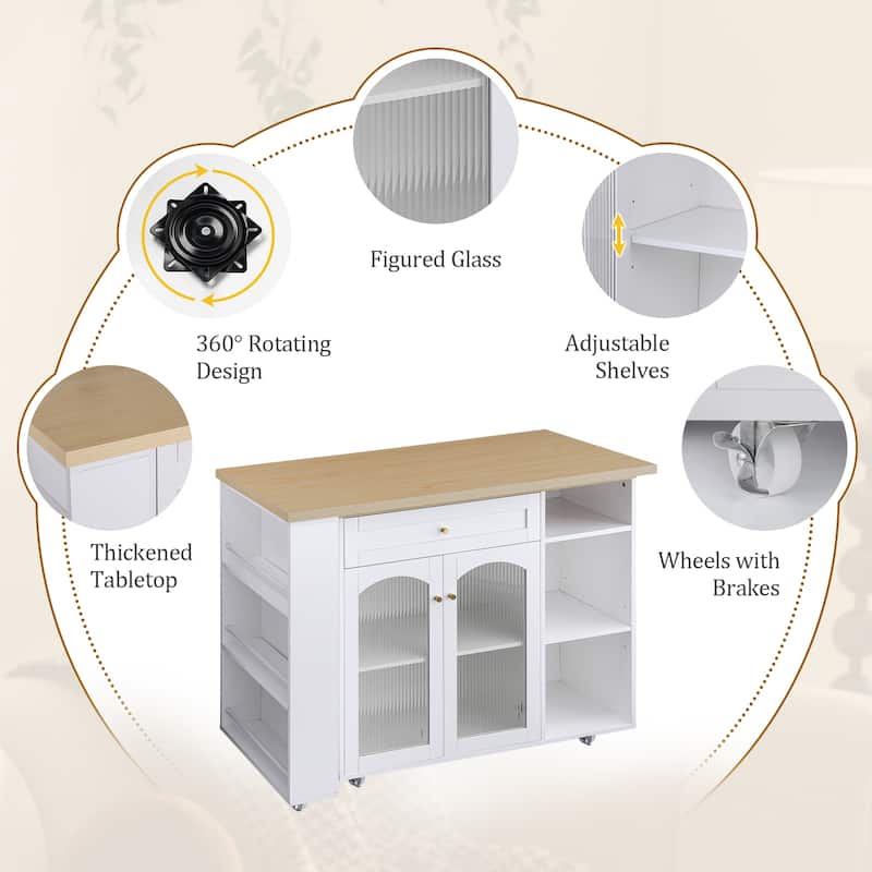 Mobile Kitchen Island with Storage and Rotating Tabletop - 23.6"D x 71.1'"W x 36.6"H