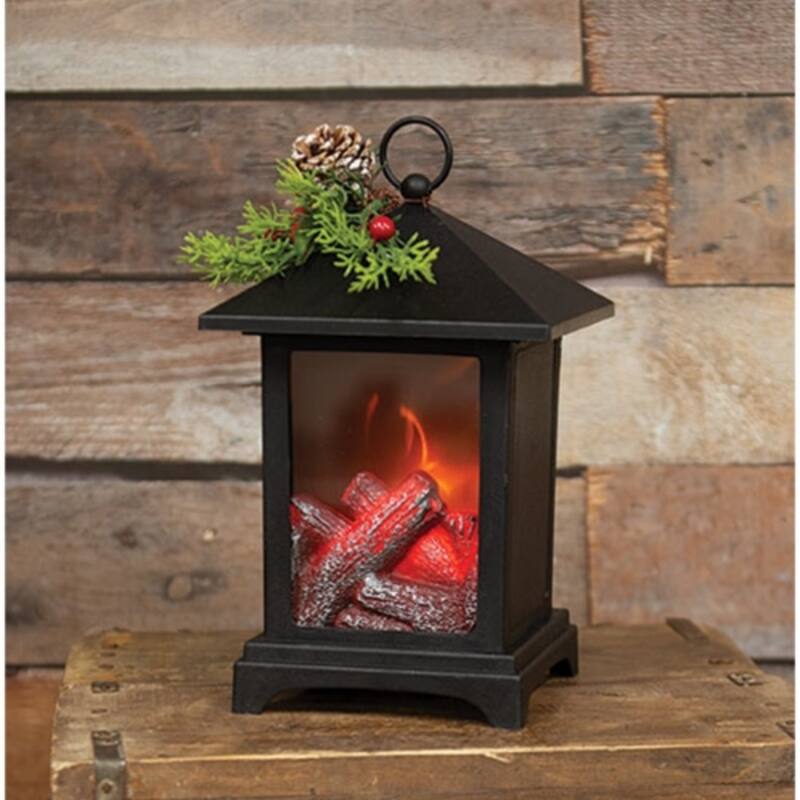 Battery Operated Winter Floral Fireplace Lantern - 20" H x 6" W x 6" D