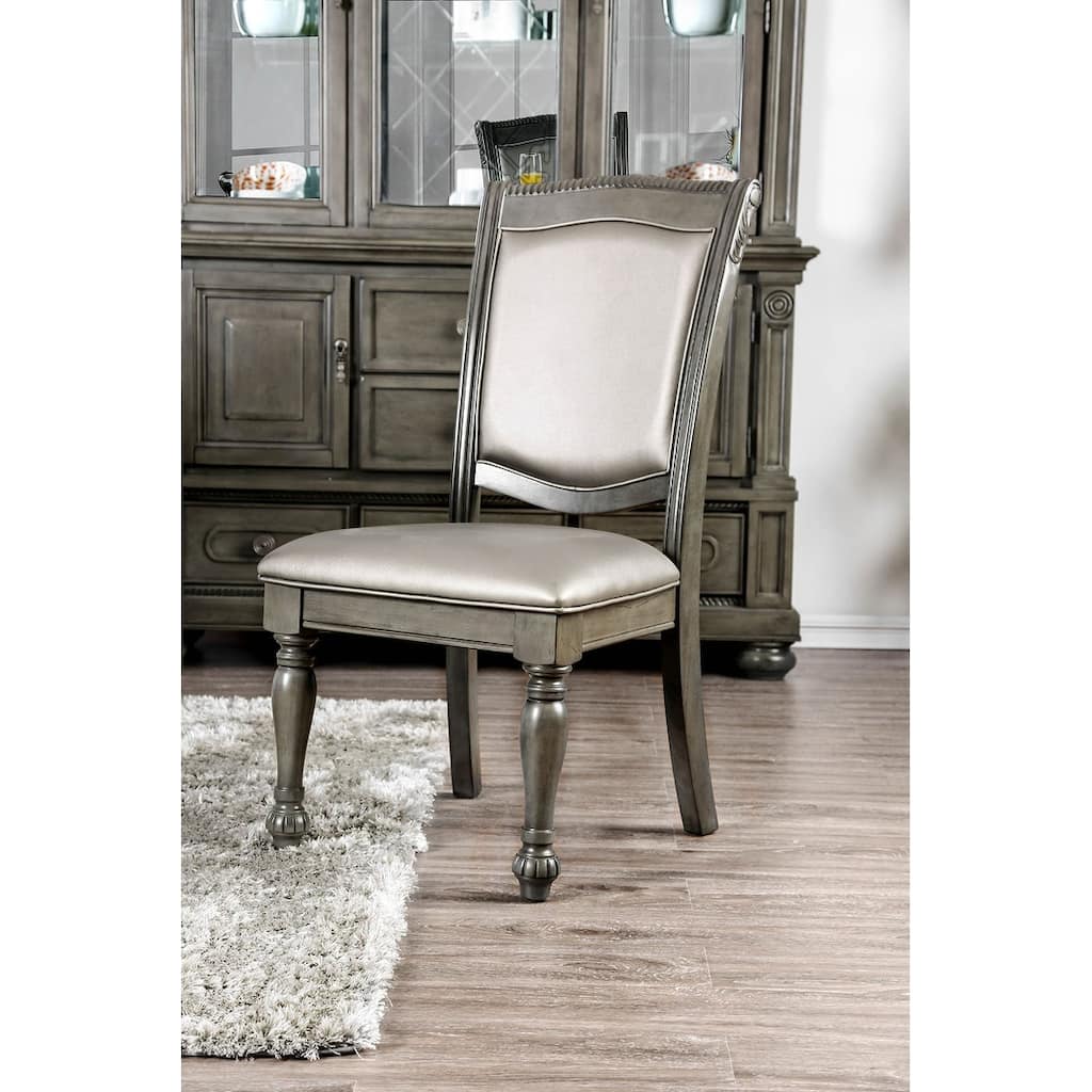 Faux Leather Upholstered Solid Wood Side Chair, Pack of Two, Silver and Grey - 41 H x 21 W x 26 L Inches