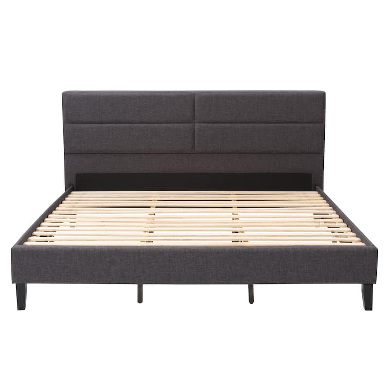 CorLiving Bellevue Dark Grey Upholstered Panel Bed, King - Dark Grey