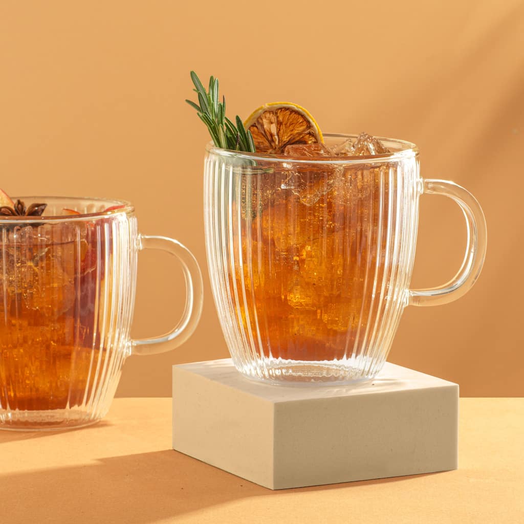JoyJolt Fluted Savor Double Wall Coffee Mugs13.5oz - Set of 2