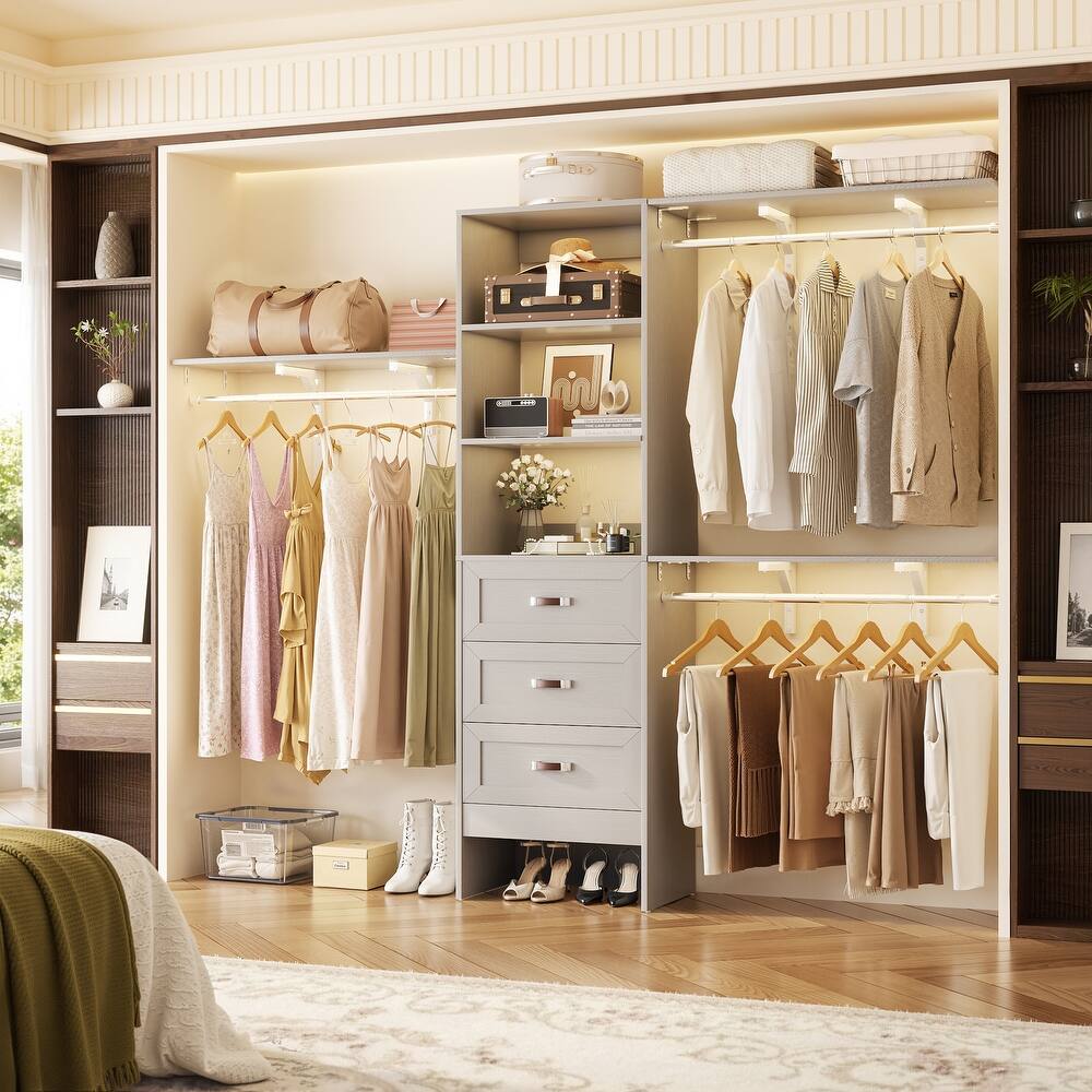 96'' Adjustable Closet Organizer with Drawers, Closet System with Hanging Rods and Storage Shelves