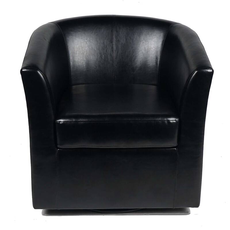 Roomfitters Modern Swivel Club Chair, Faux Leather Accent Armchair with Curved Back and Cushioned Seat for Living Spaces