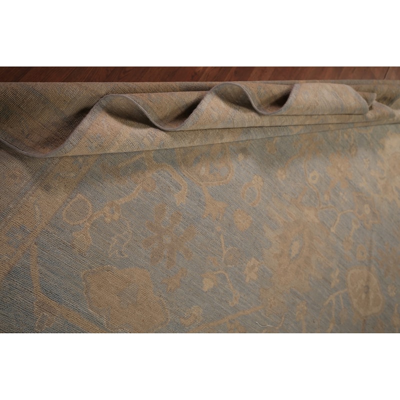 Vegetable Dye Oushak Turkish Area Rug Handmade Blue Wool Carpet - 8'11" x 11'11"