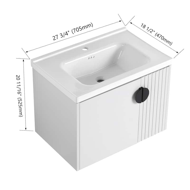 28 inch Wall Mounted Bathroom Vanity Set with Integrated Ceramic Sink