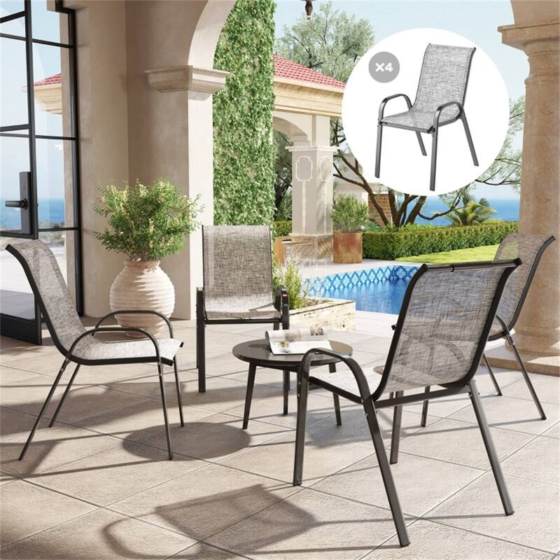 Black Steel Outdoor Dining Chairs Set of 4 with Mesh and Stackable Design - 21.3" W x 28" D x 36.6" H