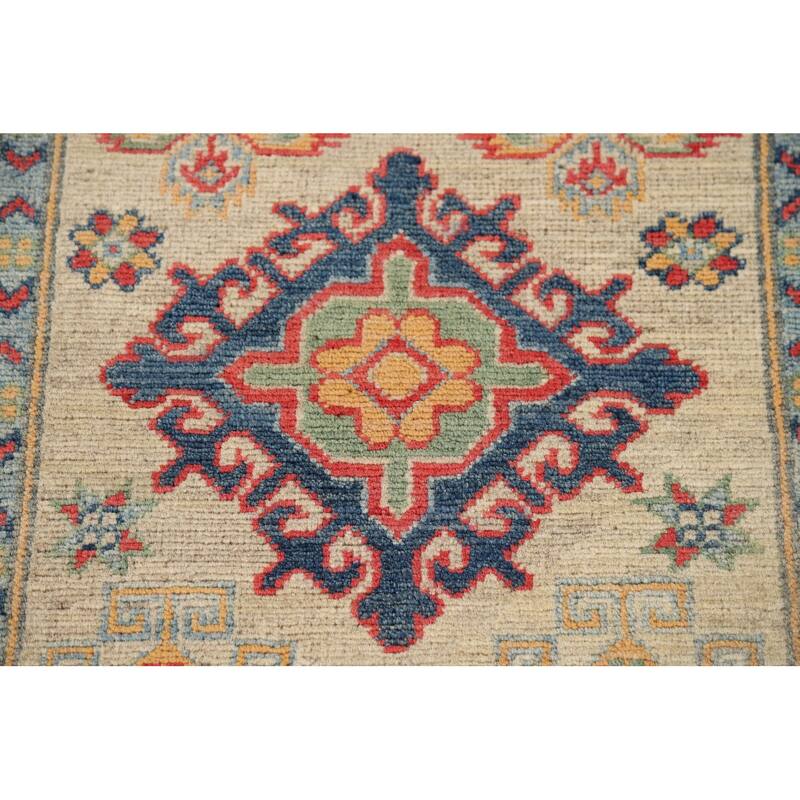 Geometric Kazak Runner Rug Handmade Foyer Wool Carpet - 2'10" x 9'7"