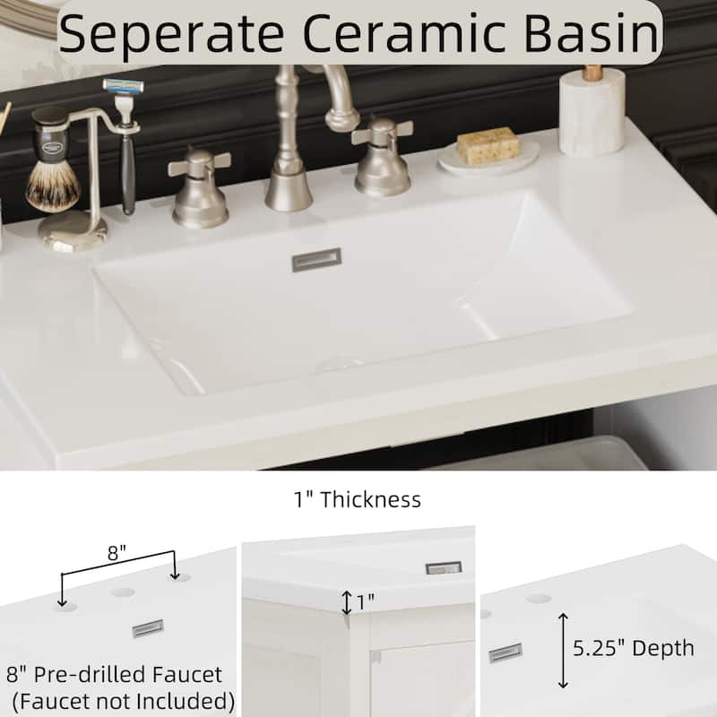 Christopher Knight Home - Ashcroft 31" Bathroom Vanity with Ceramic Sink and Tempered Glass Door